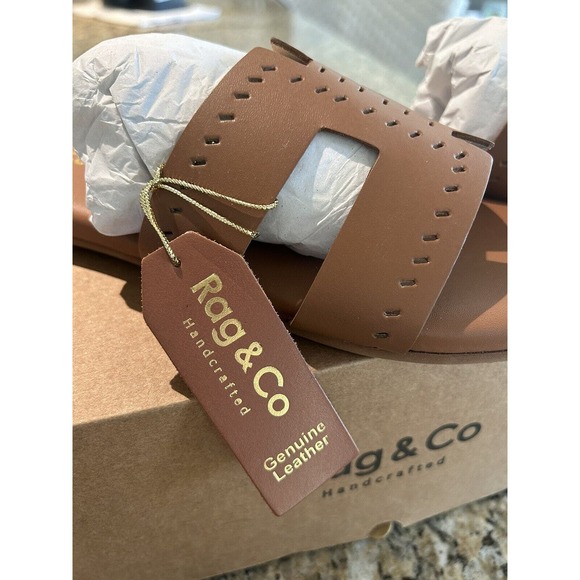 Rag & Co Sandal IVANKA Tan Brown Slide Leather Size 9 New In Box W/ Dust Bag - Picture 4 of 14